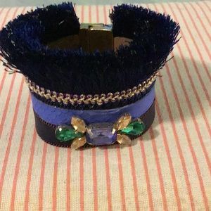 Laura janelle blue fringe leather bracelet